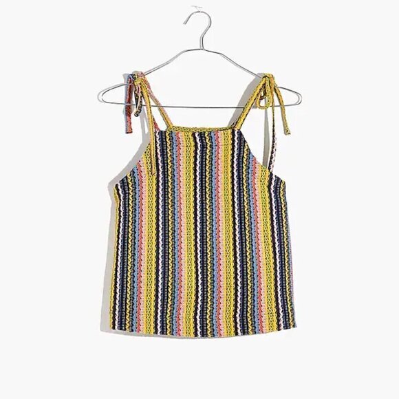 Madewell Texture & Thread Tie-Shoulder Tank Top in Rainbow Crochet Stripes 90s M - Picture 1 of 12